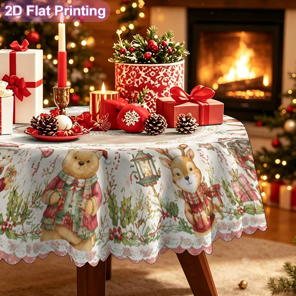 One package, Merry Christmas cartoon animal round table mat, theme tablecloth, holiday party decoration table cover