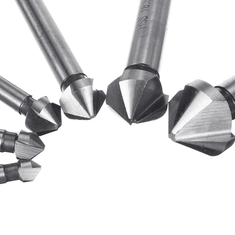 

6Pcs 6.3-20.5mm Chamfering End Mill Cutter 3 Flute Round shank 90 Degree HSS Countersink Deburring Tapered Drill Bit