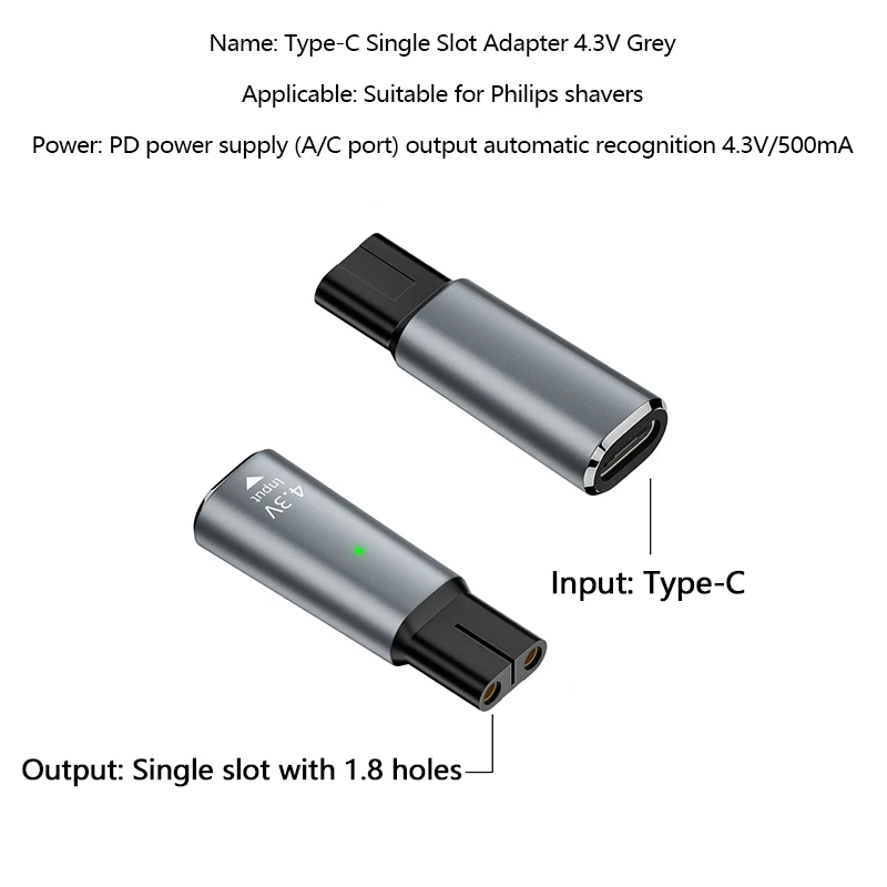 4.3V Type-C Shaver Adapter Charging Converter for Philips Norelco One Blade QP2520 QP2515 QP2620 with Charging Indicator