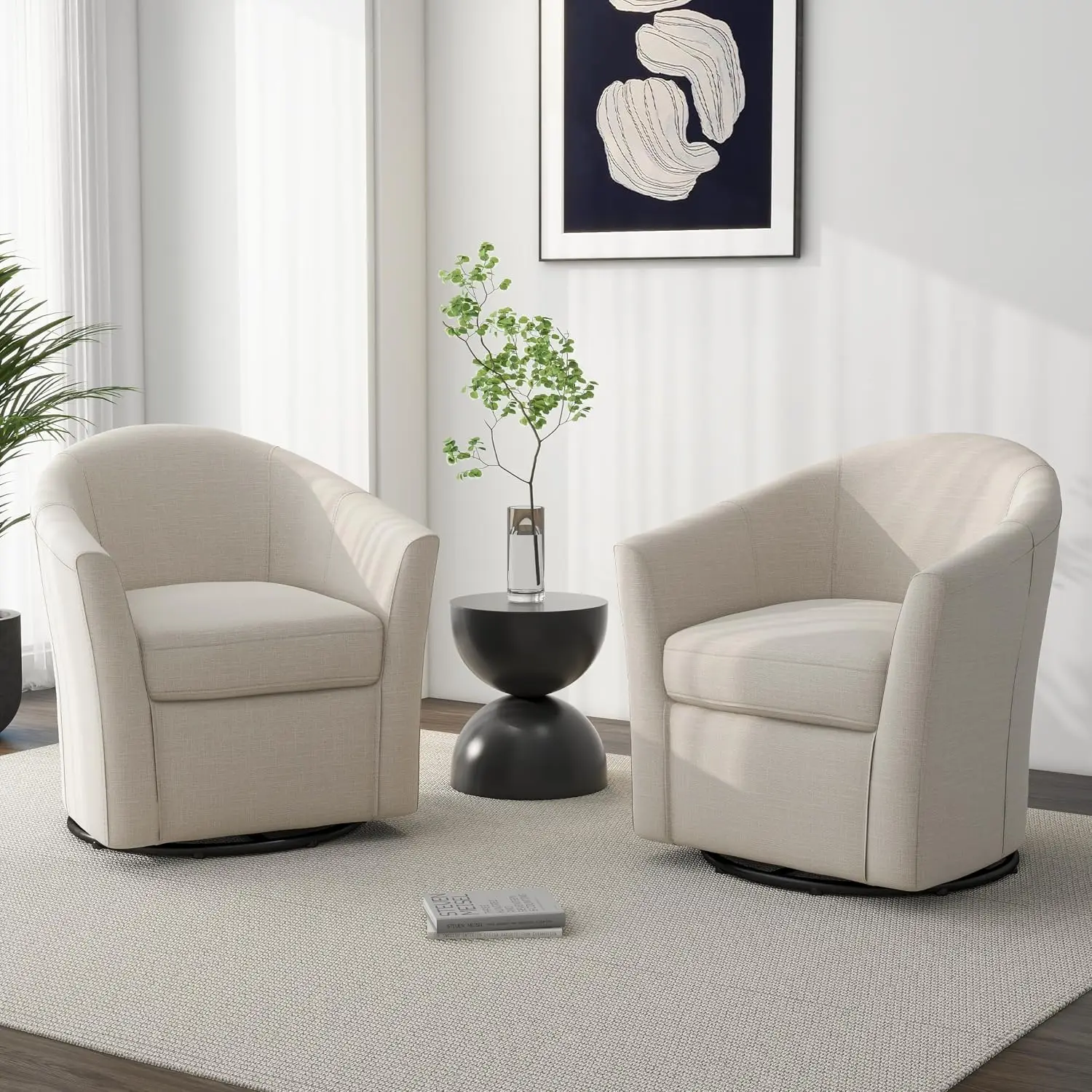 Swivel Barrel Accent Chair Fully Assembled Beige Set of 2, Customized