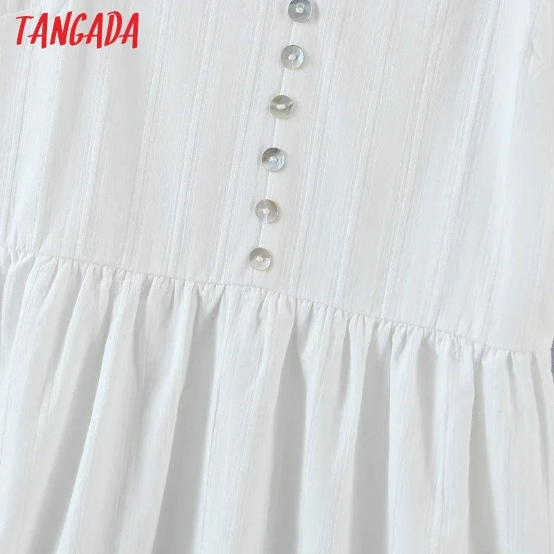 Tangada 2023 Women Vintage White Dress for Summer V Neck Short Sleeve Ladies Vintage Mini Dress Vestidos 8M11