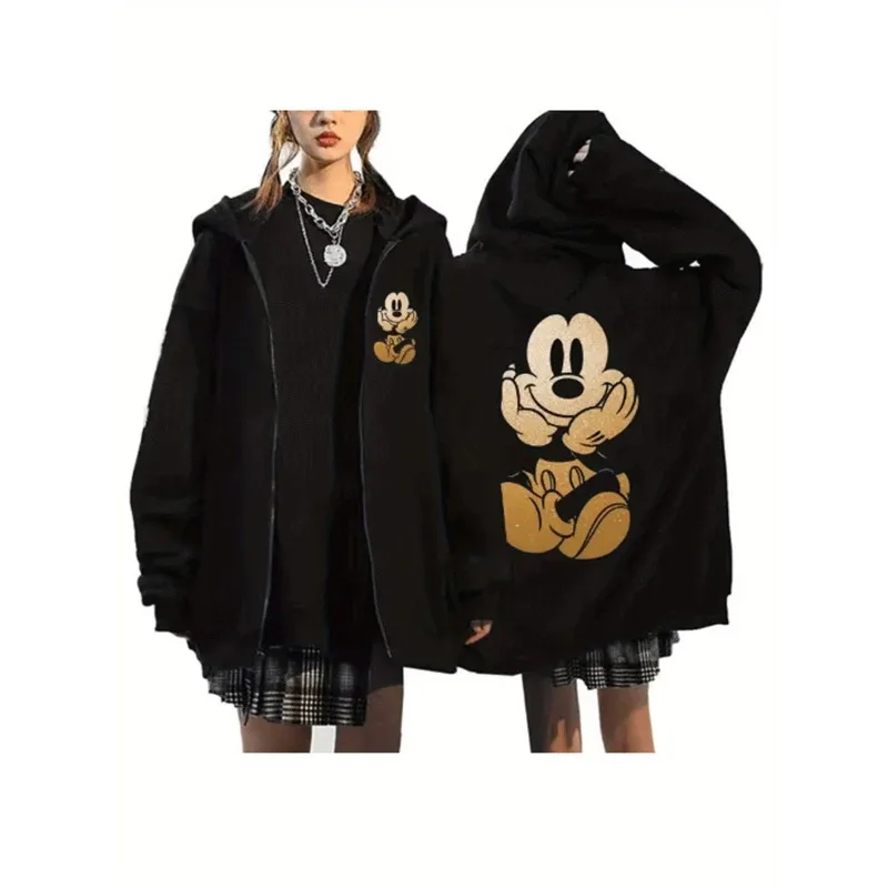 

2025 Autumn/Winter Disney Women's Golden Cheesecake Mickey Pattern Hoodie with Zipper for Casual Warmth and Four Seasons Comfort
