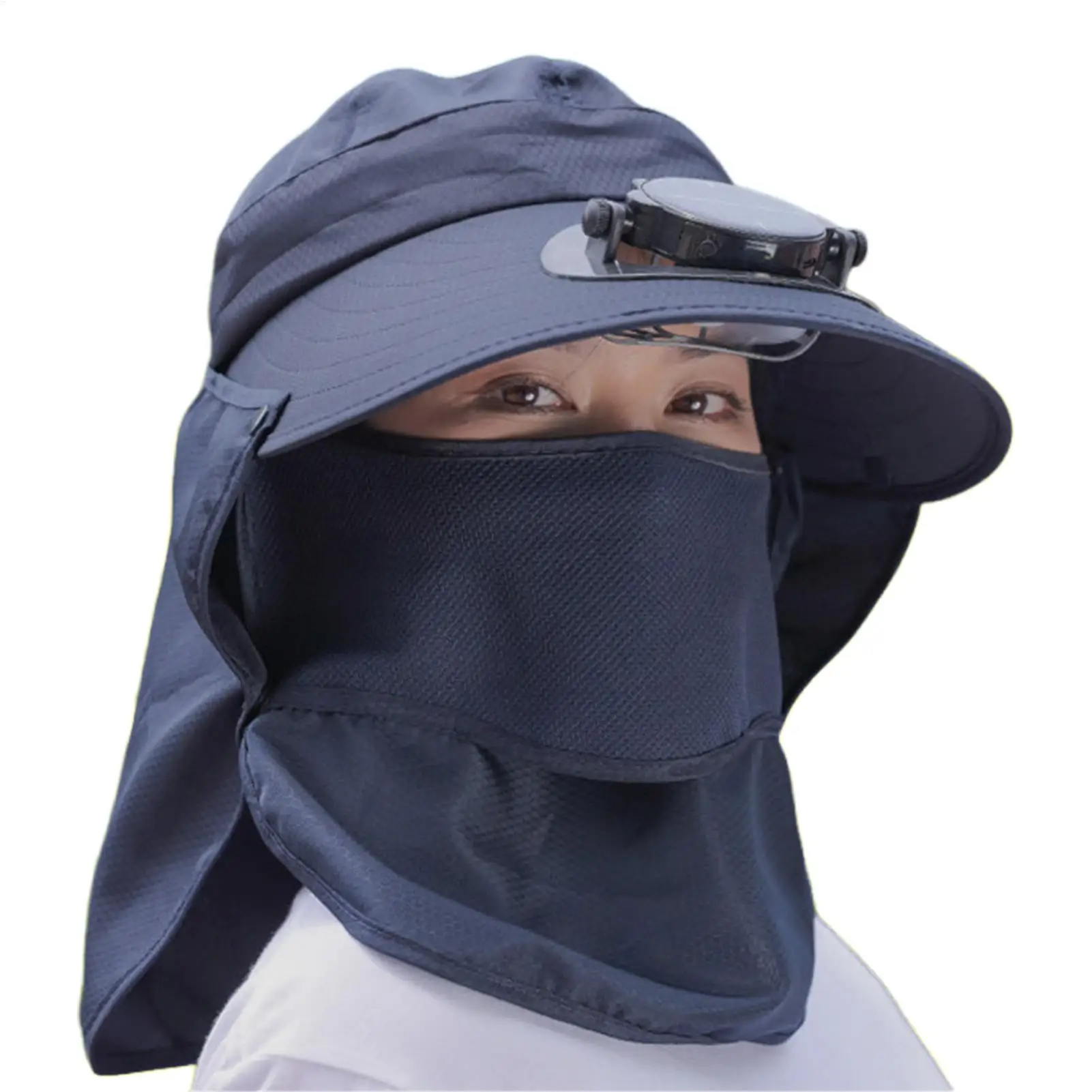 

Hat with Fan Breathable Headgear Wide Brim Removable Neck Flap Face Cover Sun Hats for Men Gardening Hiking Fishing Outdoor