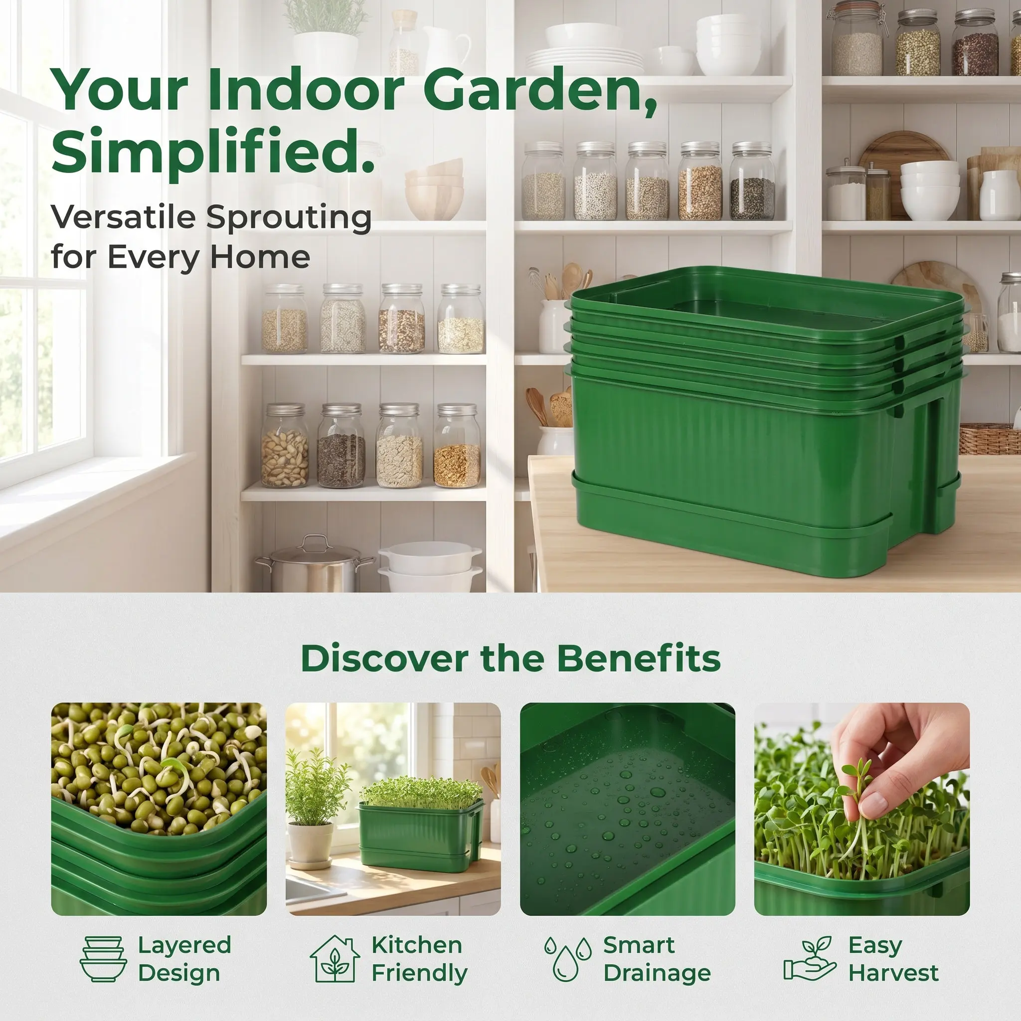 Bean Seedling Sprouter Tray Multi-Layer Design Plant Germination Container for Seeds Bean Sprouting Container for Indoor