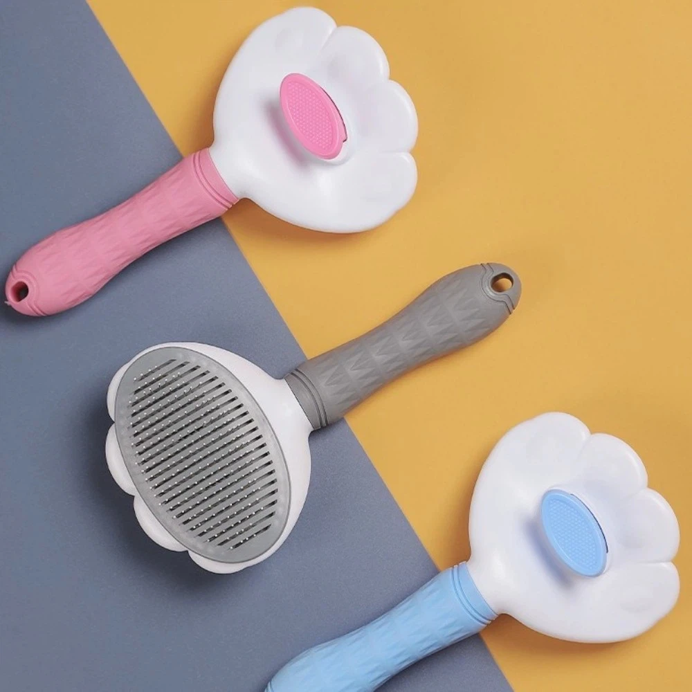 New Cat Paw Shape Pet Dog Brush Anti-tangle Self Cleaning Cat Hair Remover Grooming Tool Anti-slip Handle Pet Comb Home Use