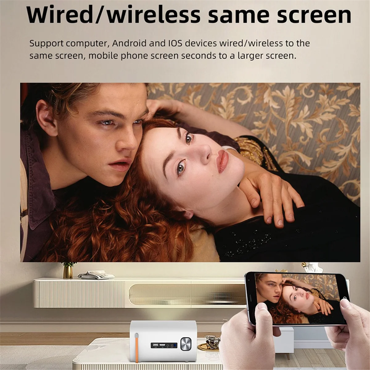 ATS-T100 Proyector doméstico Mini portátil multifuncional WIFI Versión de la misma pantalla Proyector HD con EE. UU.