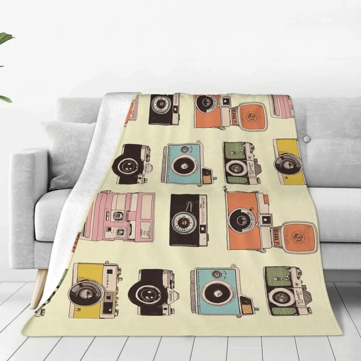Vintage Camera Blanket Soft Warm Flannel Throw Blanket Plush for Bed Living room Picnic Travel Home Sofa
