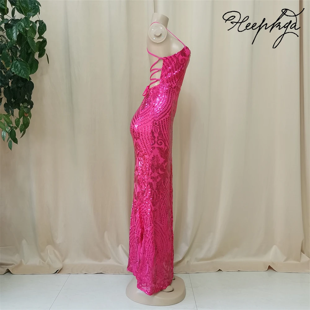 Charming 2024 Long Fuchsia Evening Dress Strapless Spaghetti Straps Chic Sequined Prom Party Gowns Dropshipping Vestido De Festa