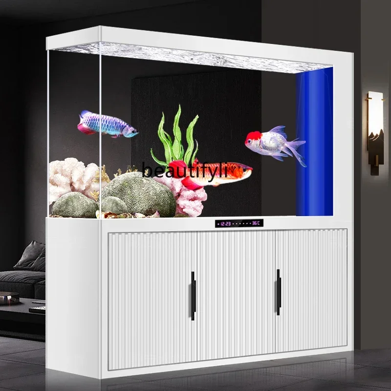 

New fish tank ultra-white glass bottom filter aquarium entrance screen integrated rectangular living room53