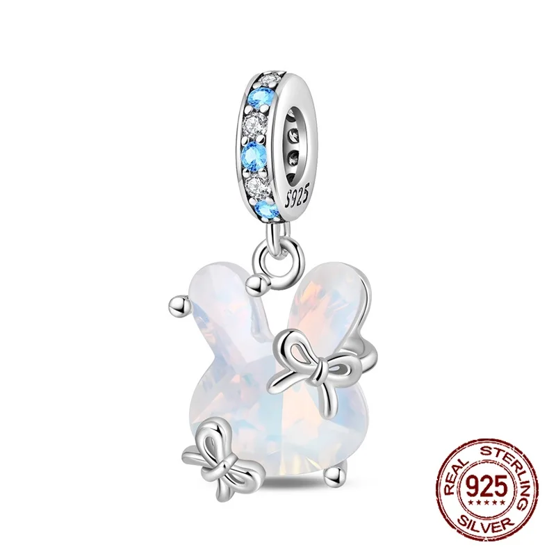 

925 Sterling Silver Adorable Cute Rabbit-Shaped Crystal Pendant Charm Fit Original Charm Bracelets Women DIY Jewelry Gift