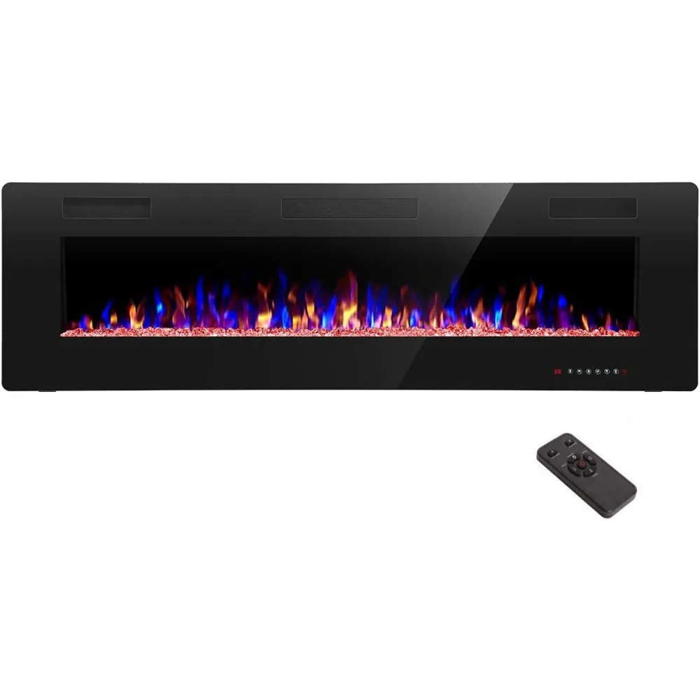 

60" Recessed and Wall Mounted Electric Fireplace, Low Noise, Remote Control with Timer, Touch Screen