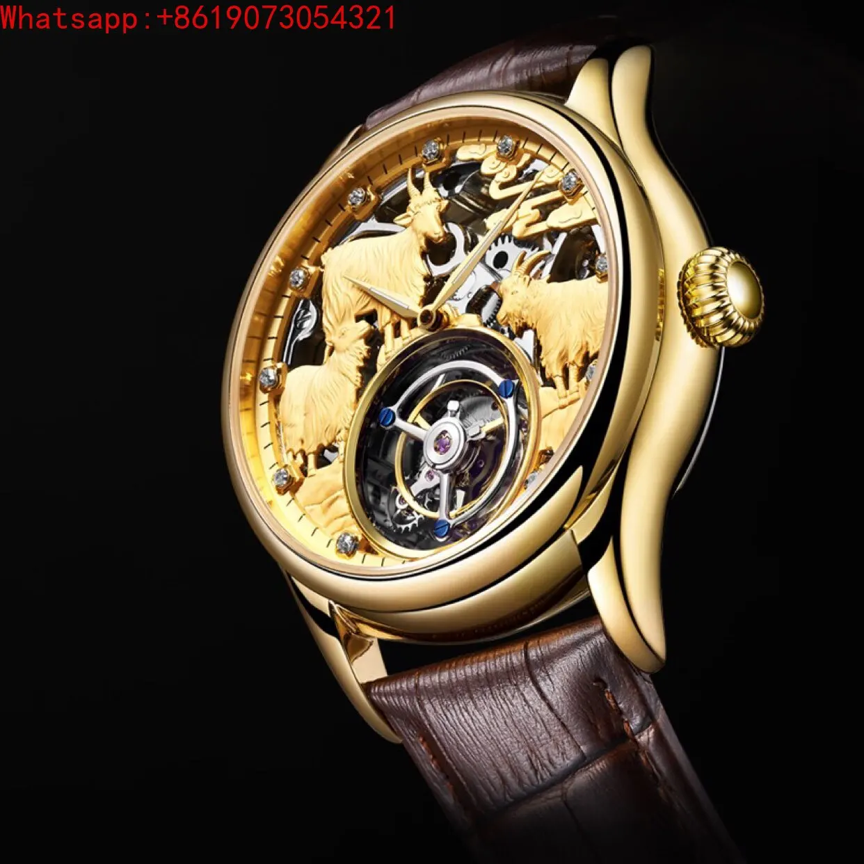 Coaxial Hollow Mechanical Watch Twelve Zodiac Sheep Tianjin Shanghai Beijing Hangzhou Tourbillon Movement Custom Watch Men