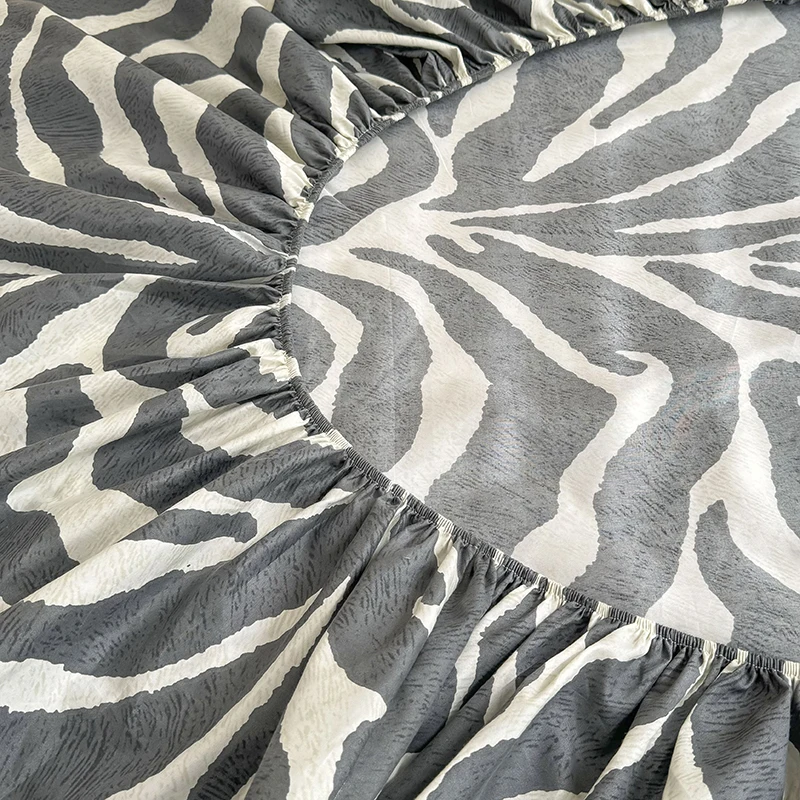 J15Bed Sheet with Elastic Band Zebra Stripes Printed Fitted Bed Sheet Queen Size Bed Sheets Sets High Quality Single Sheets for
