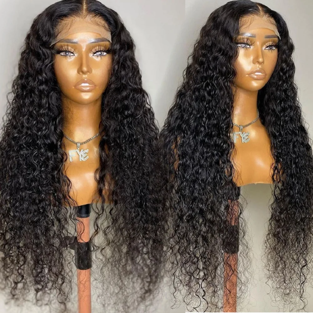 Curly Lace Front Perucas para Mulheres Africanas, Pré-Arrancadas, Profundo Longo, Glueless, Kinky, Preto, Macio, Densidade 180, Babyhair, 26 in