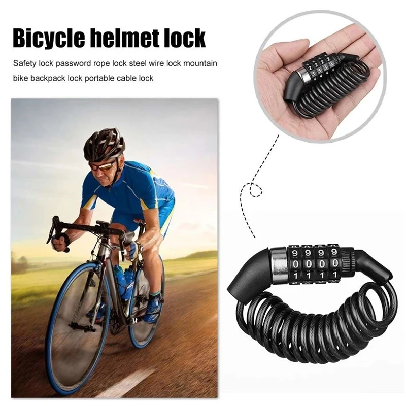 Motorcycle Electric Bicycle Helmet Anti Loss Lock, Anti-Theft Password Telescopic Lock, Fixed Portable Steel Cable Password Lock