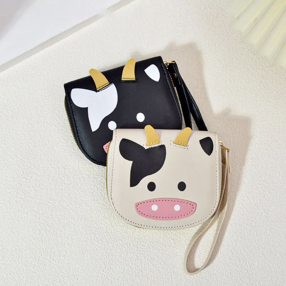 Milk Cow Pattern Coin Bag New PU Leather Lightweight Card Wallet Zipper Credit Card Case Girl