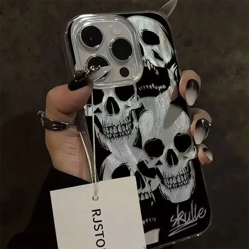 Чехол для телефона с черепом демона на Хэллоуин для iPhone 17, 16, 15, 14, 13, 12, 11 Pro Max XR XS MAX 7, 8 PLUS Air INS, защищенный от сотрясений лазерный чехол Чехол для телефона с черепом демона на Хэллоуин для iPhone 17, 16, 15, 14, 13, 12, 11 Pro Max XR XS MAX 7, 8 PLUS Air INS, защищенный от сотрясений лазерный чехол