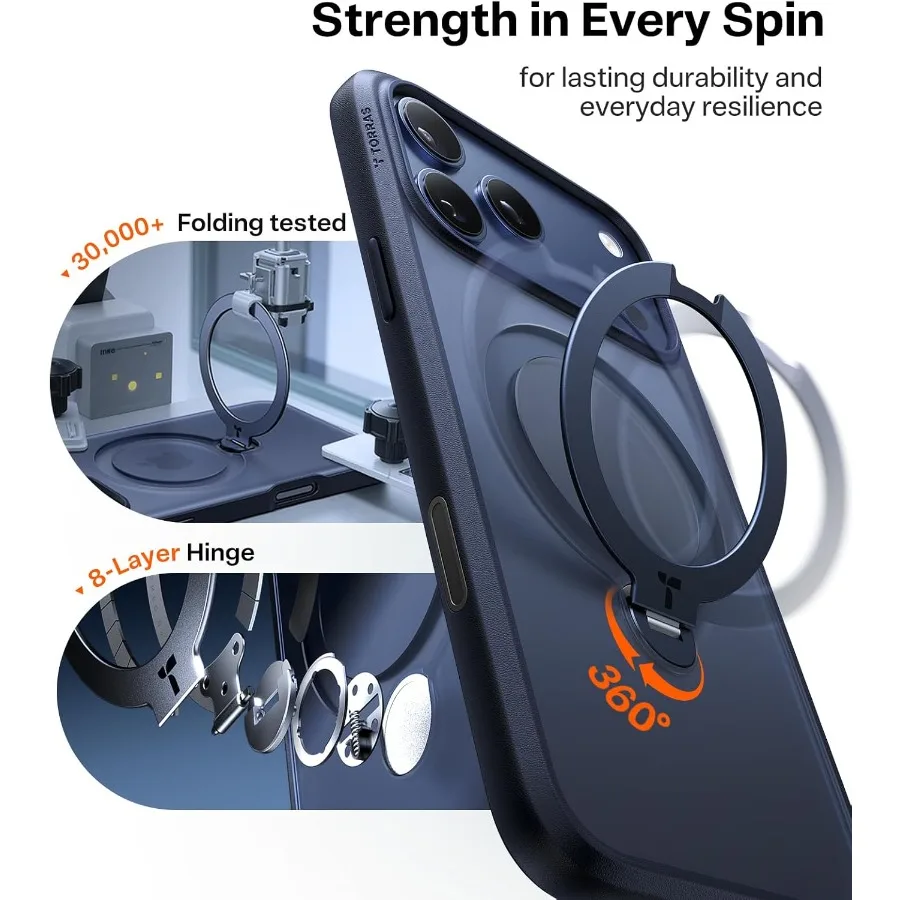 특허받은 360도 자석 스탠드와 내장형 링 홀더 킥스탠드가 있는 딥 블루 밀리터리 등급 보호 폰 케이스 아이폰 1용