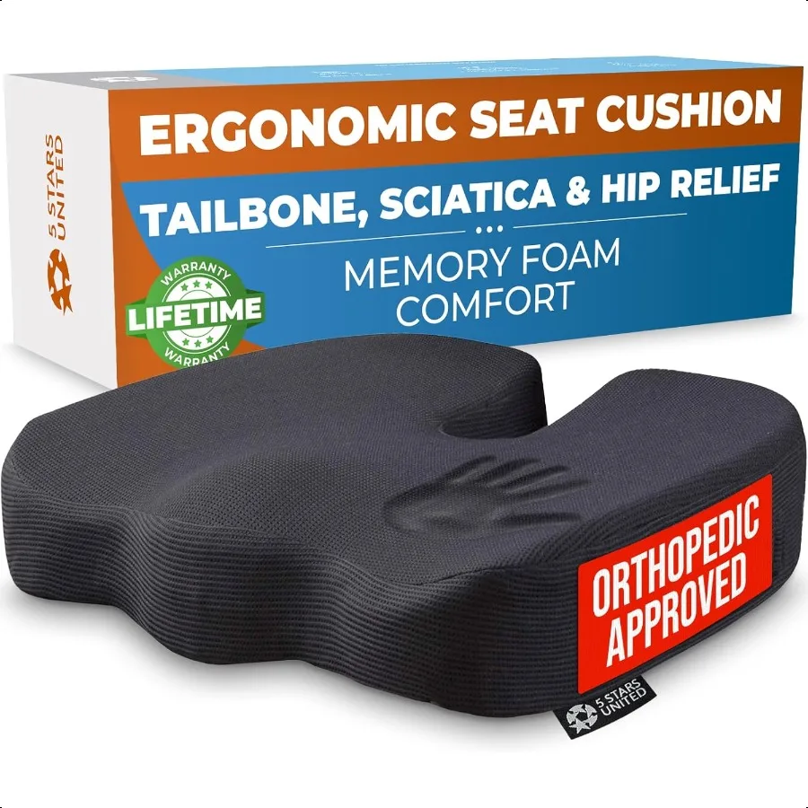 

Seat Cushion for Tailbone Pain Relief Memory Foam Lifting Pillow for Coccyx Hip Hemorrhoid Sciatica PostSurgery Recovery Wheelc