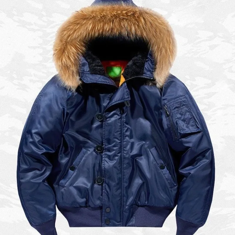 Mens Jacket Harajuku Winter Thick Warm Fur Collar Padded Flight Bomber Aviator Jacket Casual Sport Streetwear Fashion Outerwear