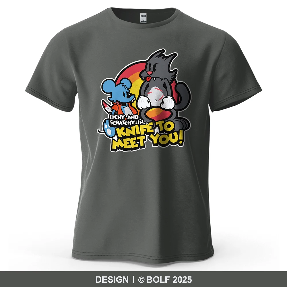 Mouse and Cat Cartoon Printed Men's T-Shirt 100% Cotton Oversized Playful Graphic Tees for Women Tops Tees Streetwear