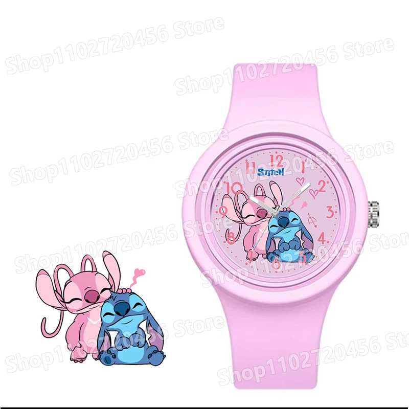 New Disney Stitch Kids Watch Cartoon Character Round Silicone Strap Analog DigitalWatch Boys Girls Children Toys Birthday Gifts