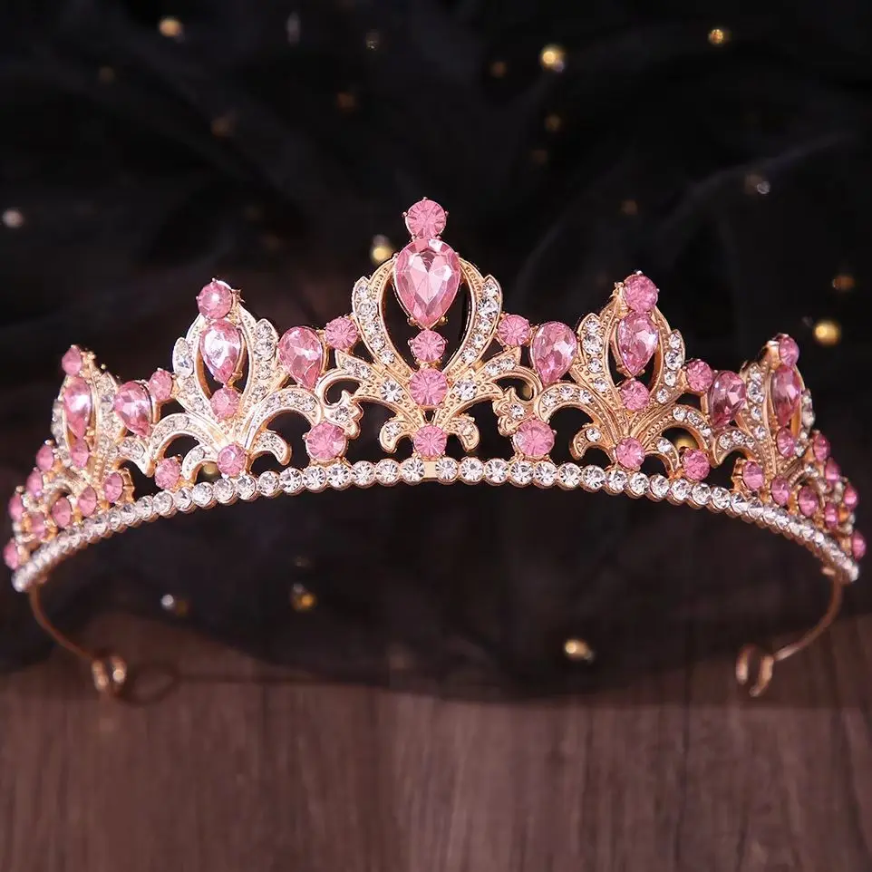 DIEZI 9 Colors Luxury Princess Girls Opal Crystal Bridal Wedding Tiara Crown Bride Queen Headbands Hair Jewelry Accessories