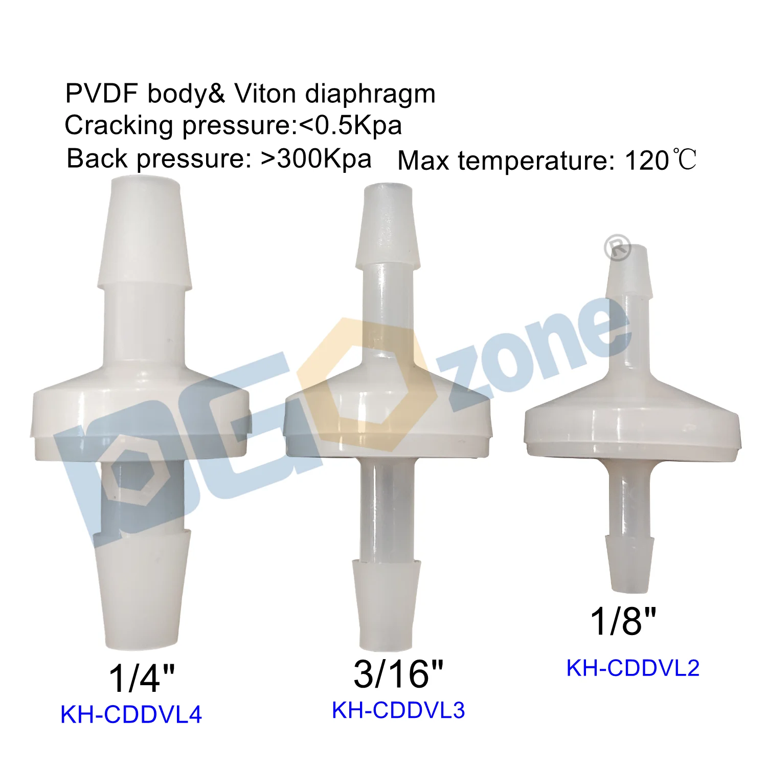 1/8' 3/16' 1/4' SPA Check Valve Ozone Proof Valve Non-return Valve PVDF Body Acid and Alkali Resistant DGOzone
