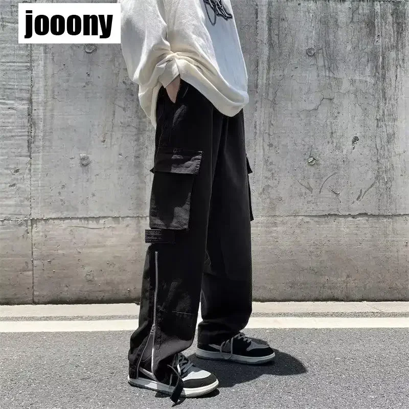 

Мужские весенне-осенние модные свободные прямые широкие брюки, мужская уличная одежда в стиле хип-хоп, карманные брюки-карго, мужские брюки, повседневные брюки