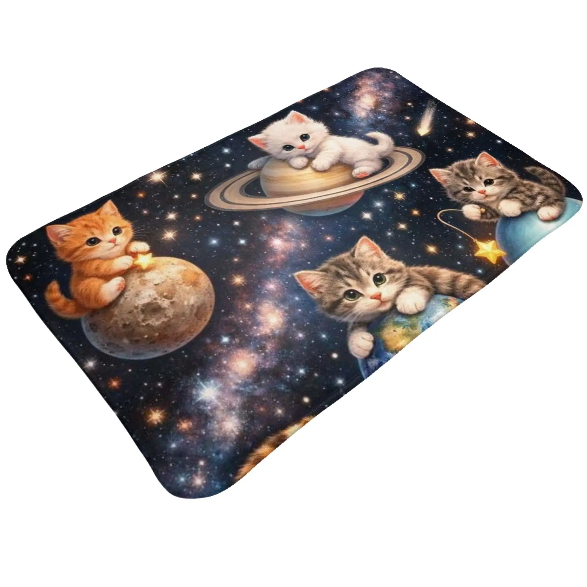 Cute Kittens On Colorful Space Planets Print Non-slip Doormat Bath Mat  Floor Indoor Home Decorative