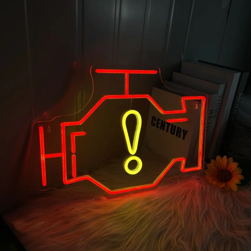 ป้ายเครื่องยนต์ผิดปกติ นีออน เหมาะสําหรับผู้ที่ชื่นชอบรถยนต์ โรงรถ ห้องซ่อม ฯลฯ ใช้พลังงาน USB สวิตช์หรี่แสงได้