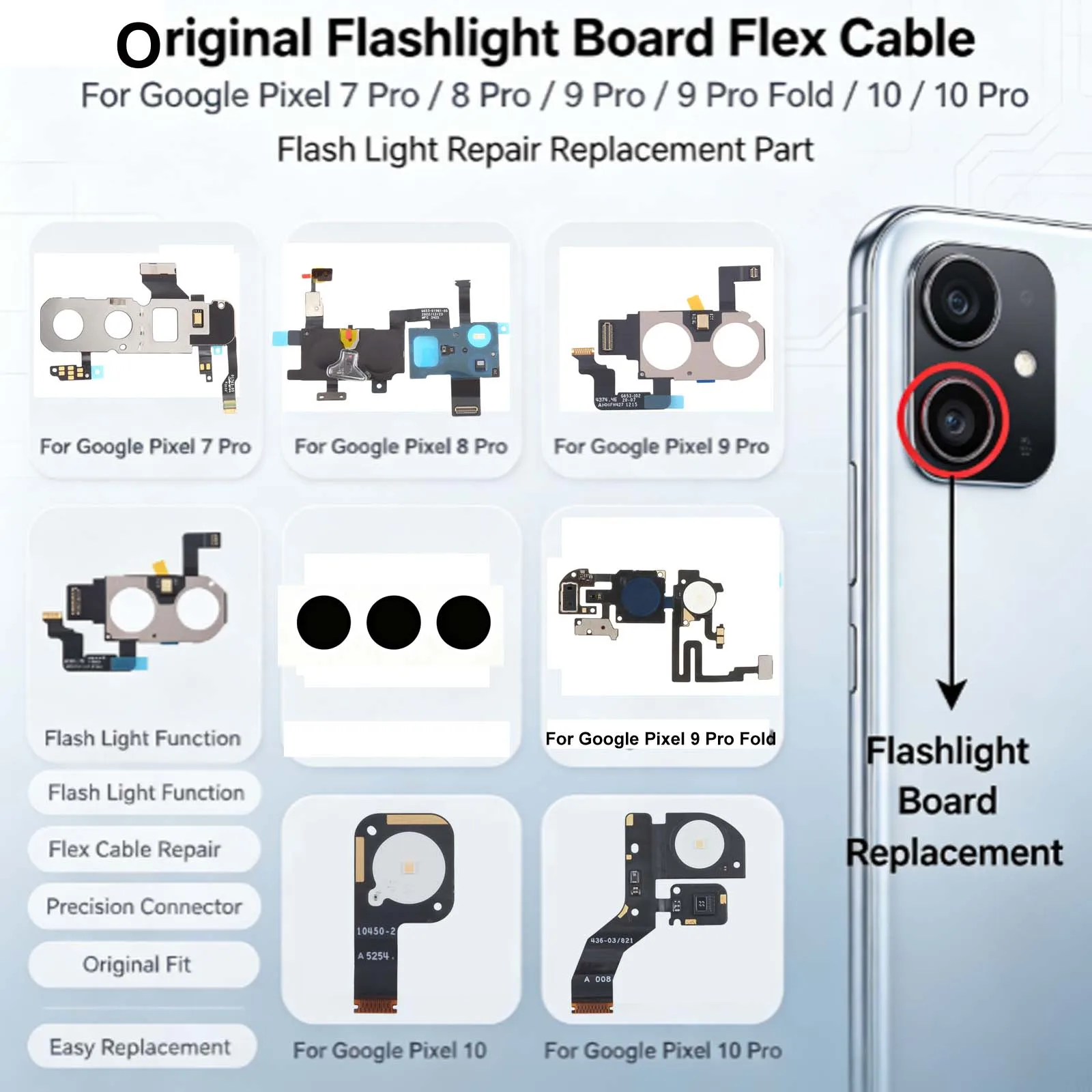For Google Pixel 7 Pro / 8 Pro / 9 Pro / 9 Pro Fold / 10 / 10 Pro Original Flashlight Board Flex Cable