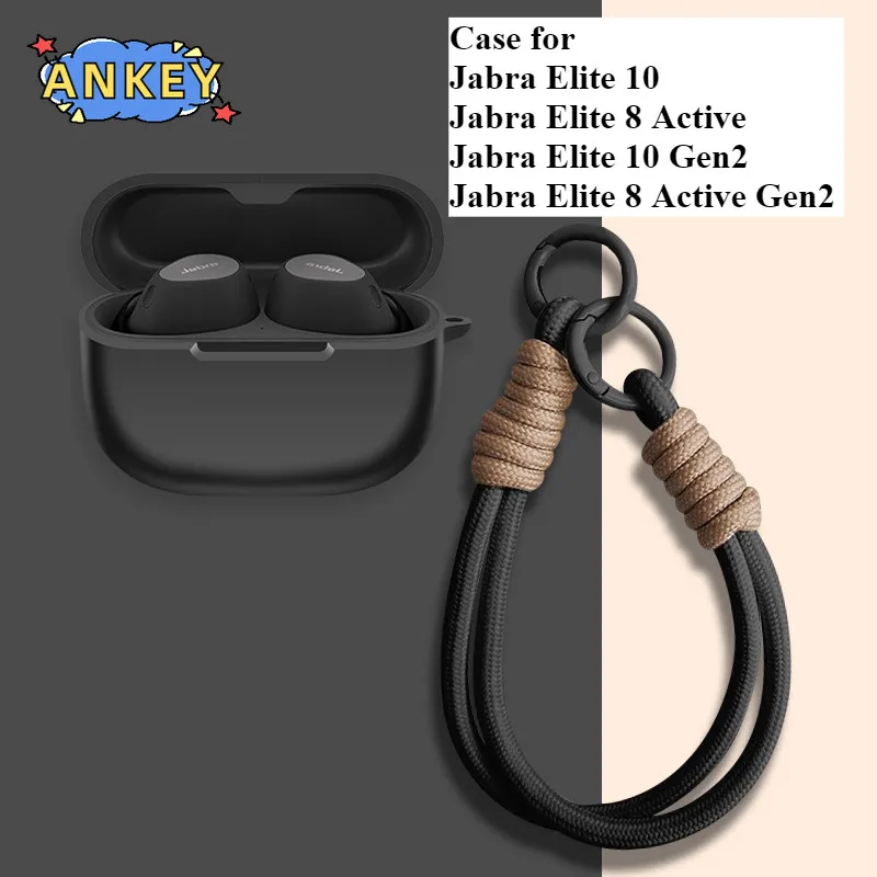 Pour Jabra Elite 8 Active Gen2, Elite 10 �tui de protection en Silicone pour �couteurs Elite8 Elite10 lani�re en Nylon coque souple