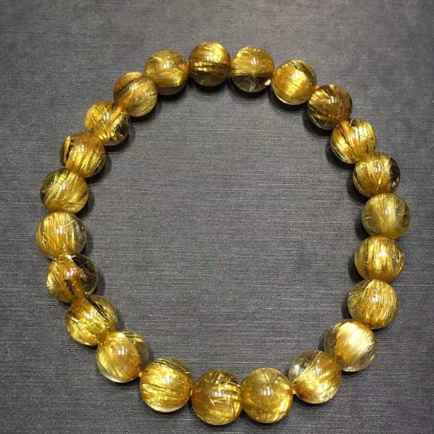 

Natural Gold Rutilated Quartz Round Beads Bracelet Women Men 8mm Brazil Gold Rutilated Cat Eye Wealthy Stone AAAAAA