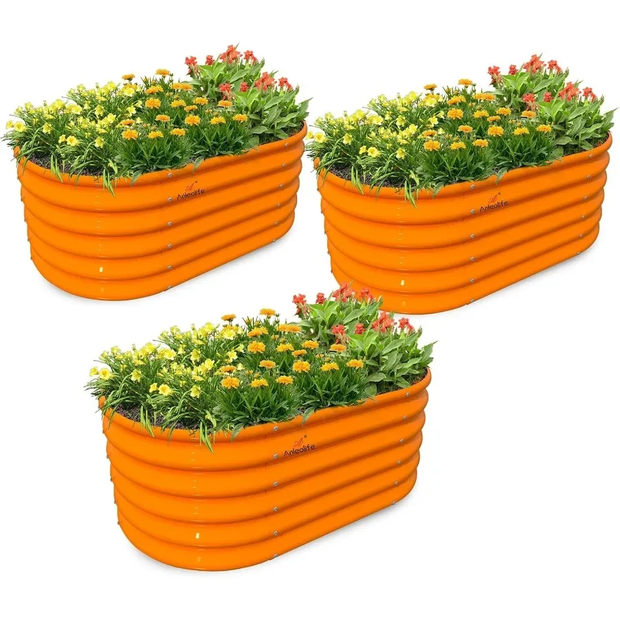 

Mini Raised Garden Beds Outdoor 3-Pack -40x24x18in Oval Round Galvanized Metal Planter Box for Planting Vegetables Flowers Frui