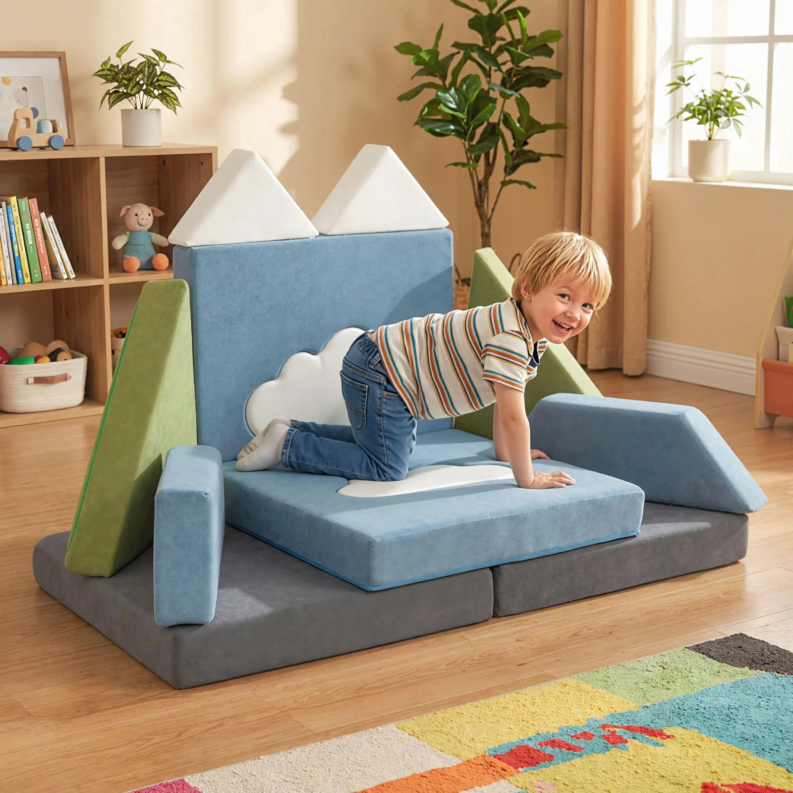 12 PCS Modular Kids Play Couch, Snow Mountain Theme Toddler Foam Building Fort image 3