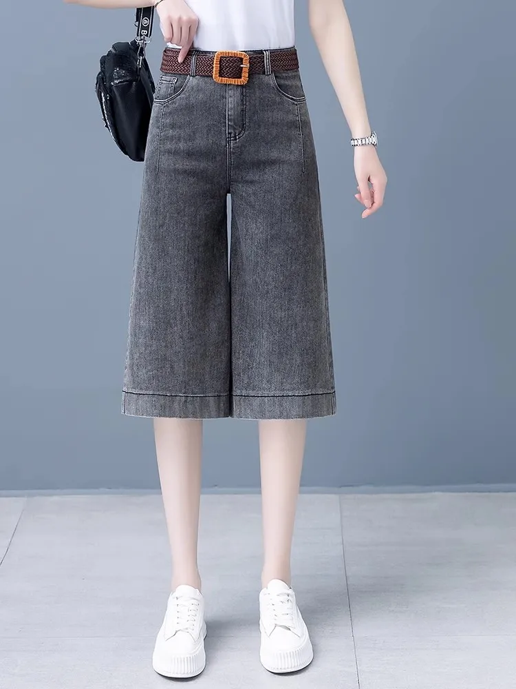 

Slimming 6-Point Denim orts Women's High Waist Wide Leg Over-Knee Thin Summer Casual Jeans Straight Cut ort Pants