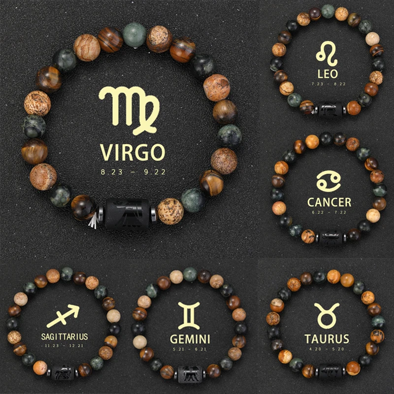 12 Zodiac Signs  Bracelets Natural Stone Virgo Leo Libra Bracelet Couples Friendship Gifts Bracelets Jewelry