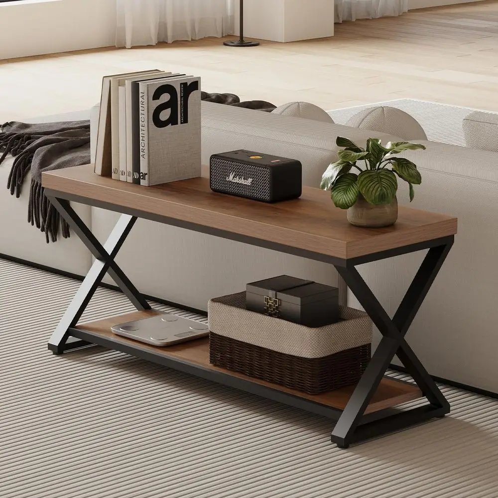 Banco de Entrada Estilo Industrial em Carvalho com Armazenamento para Sapatos, 39 Polegadas de Comprimento para Hall de Entrada