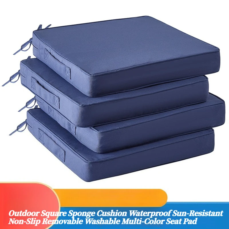Outdoor Waterproof Sun‑Resistant Square Sponge Cushion Non‑Slip Removable Washable Seat Pad Multi‑Color Optional