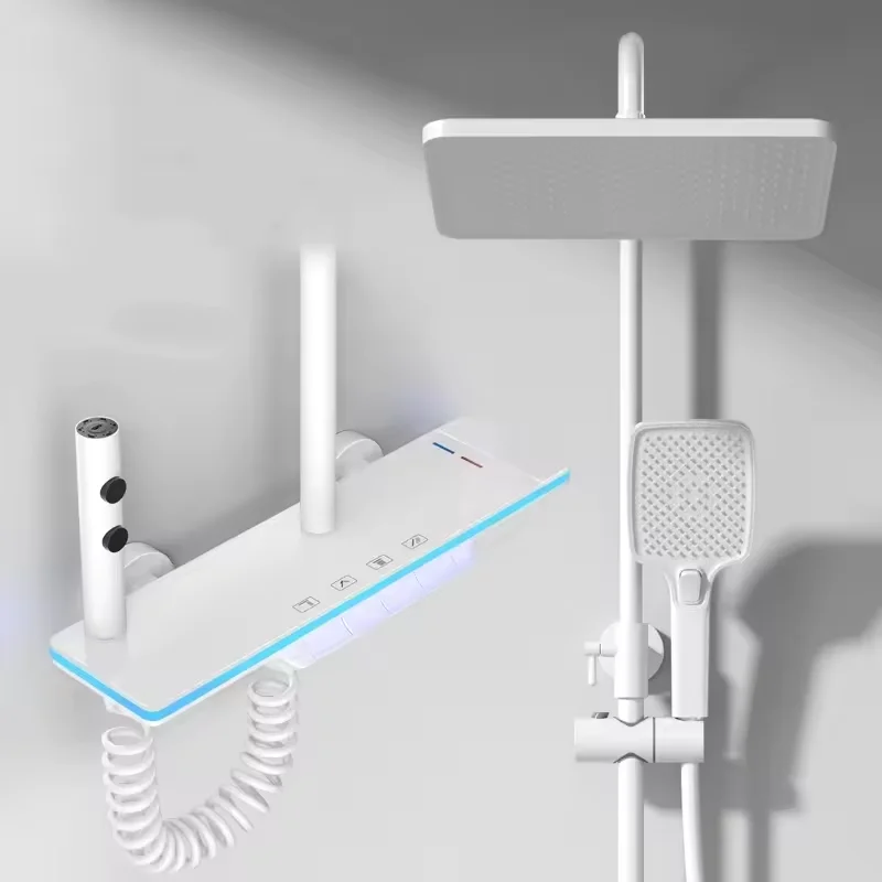 Bathroom Shower Faucet Full Set Luxury Shower System with Light Tempered Glass Temperature Smart Digital Display