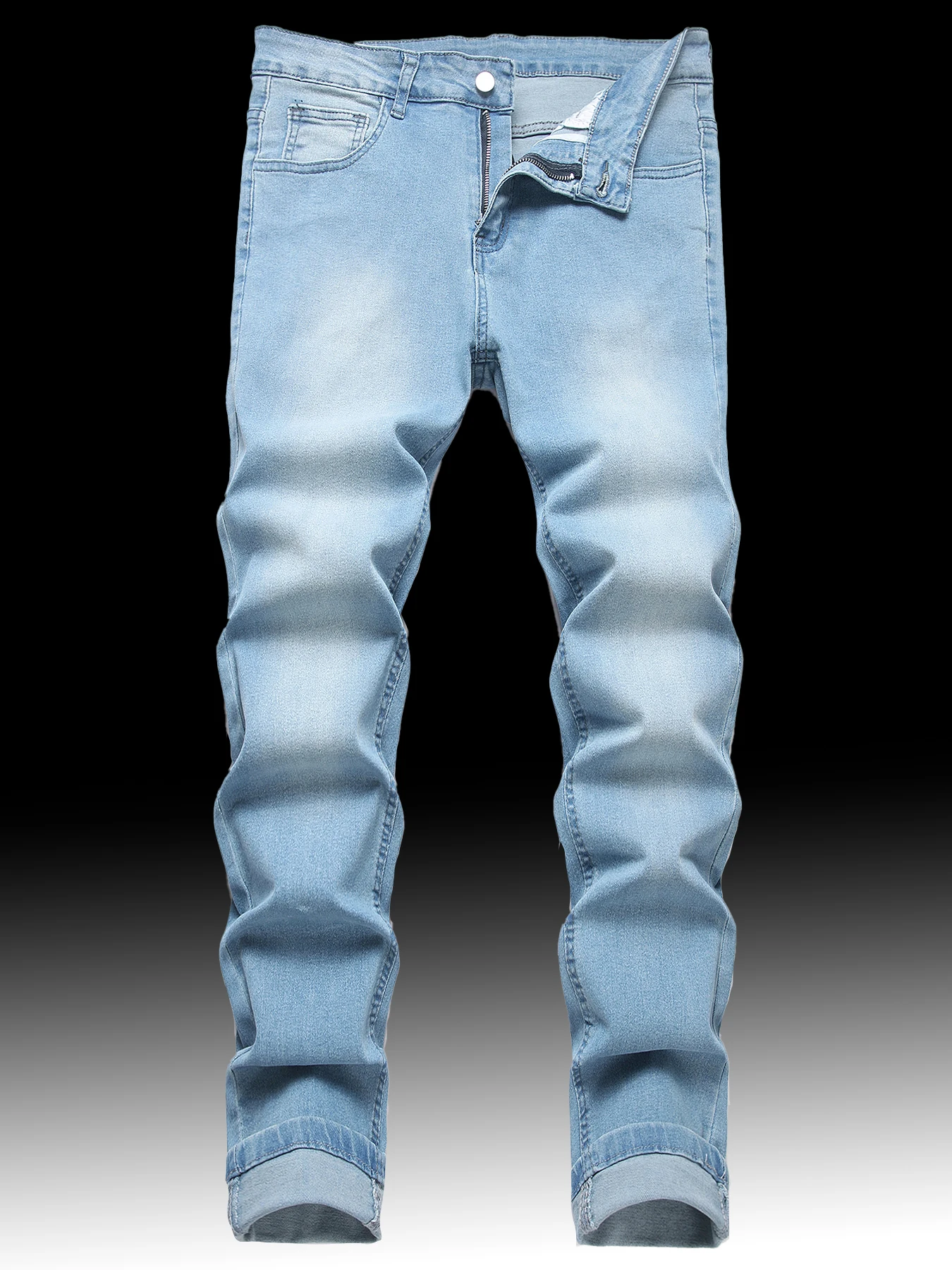 

Men's High Street Trend Tear Retro Patch Stretch Light Blue Jeans Casual Comfortable Fit Pants