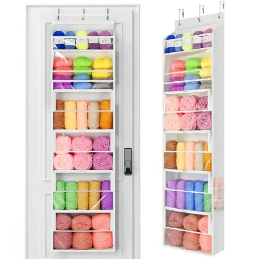 

Yecaye Hanging Yarn Storage Organizer with 6 Zippered Closure Compartments Large Capacity Stuffed Animal Storage with Clear Ful