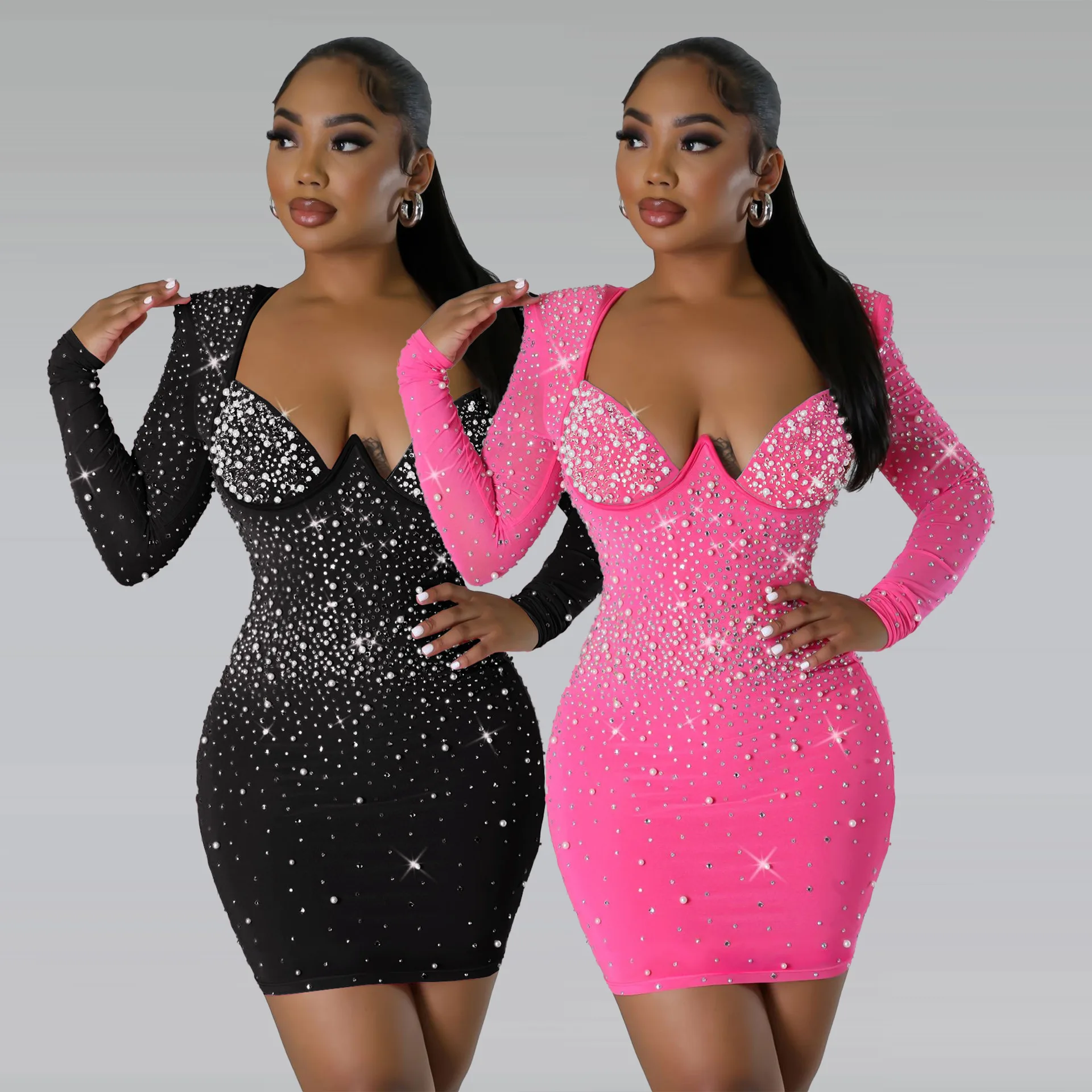 

Сексуальный, приталенный крой, приталенный крой с горячими бриллиантами, эластичный пояс на бедрах, темперамент платья с длинными рукавами, элитные тонкие новые вечерние платья для одежды