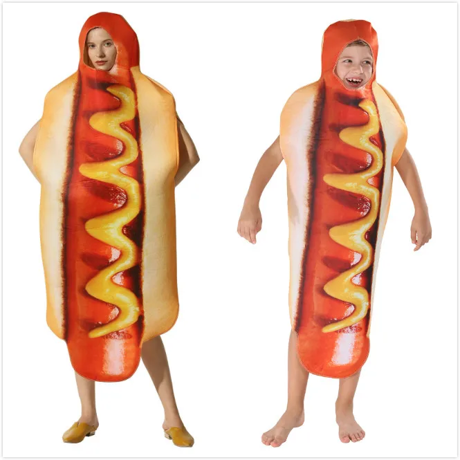 

loween Cosplay Performance Costume Hot Dog 3D Sausage Sandwich Children's Parent-Child Theme Par Stage Ethnic Wear