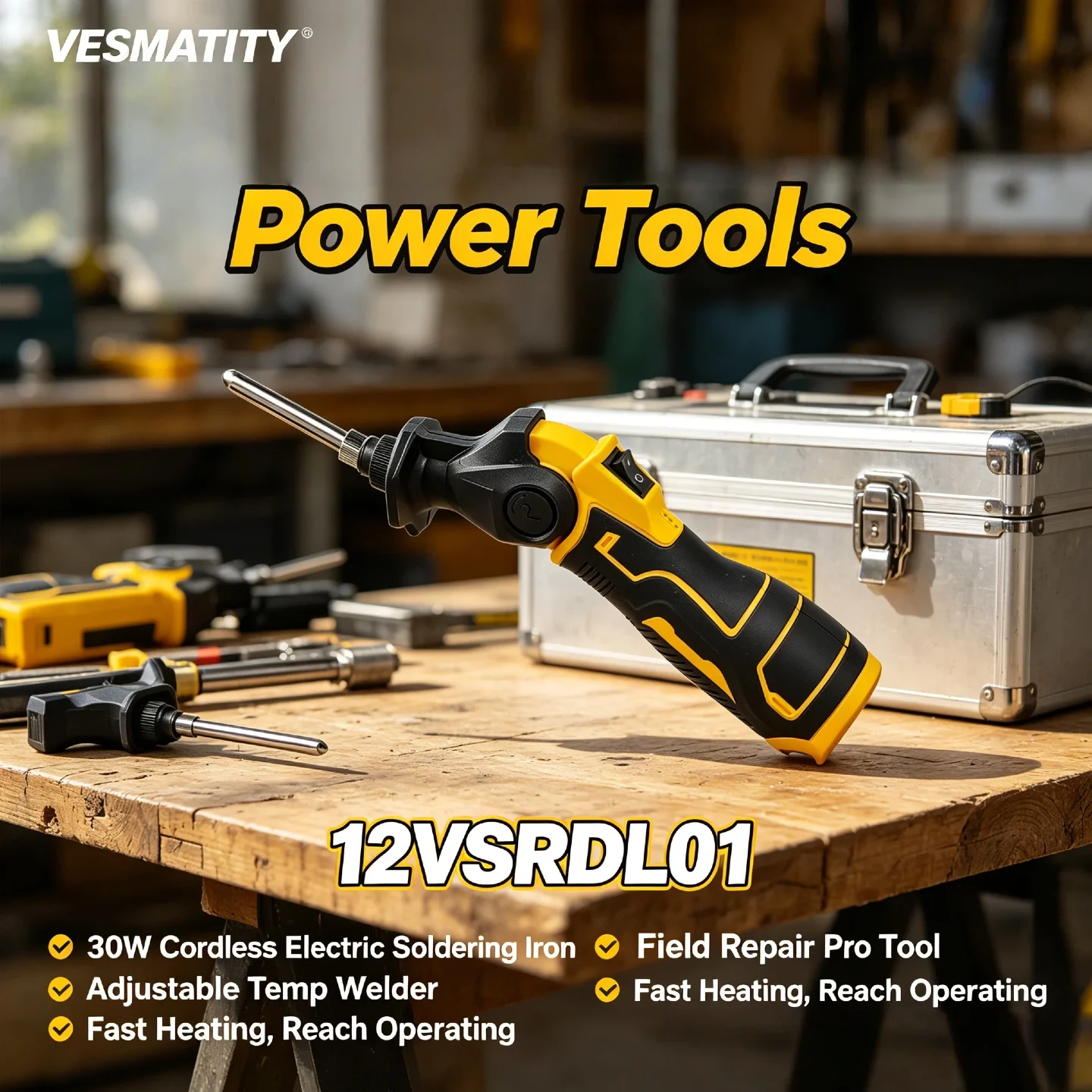 Vesmatity 30W Cordless Soldering Iron – Fast-Heating Adjustable Temp Welder for 18V/20V Battery, Solder Anytime Anywhere