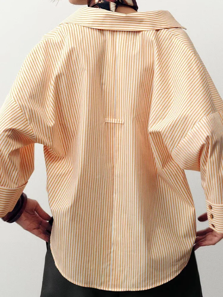 European and American style 2025 summer new products women's clothing temperament lapel wide short sleeve striped casual shirt