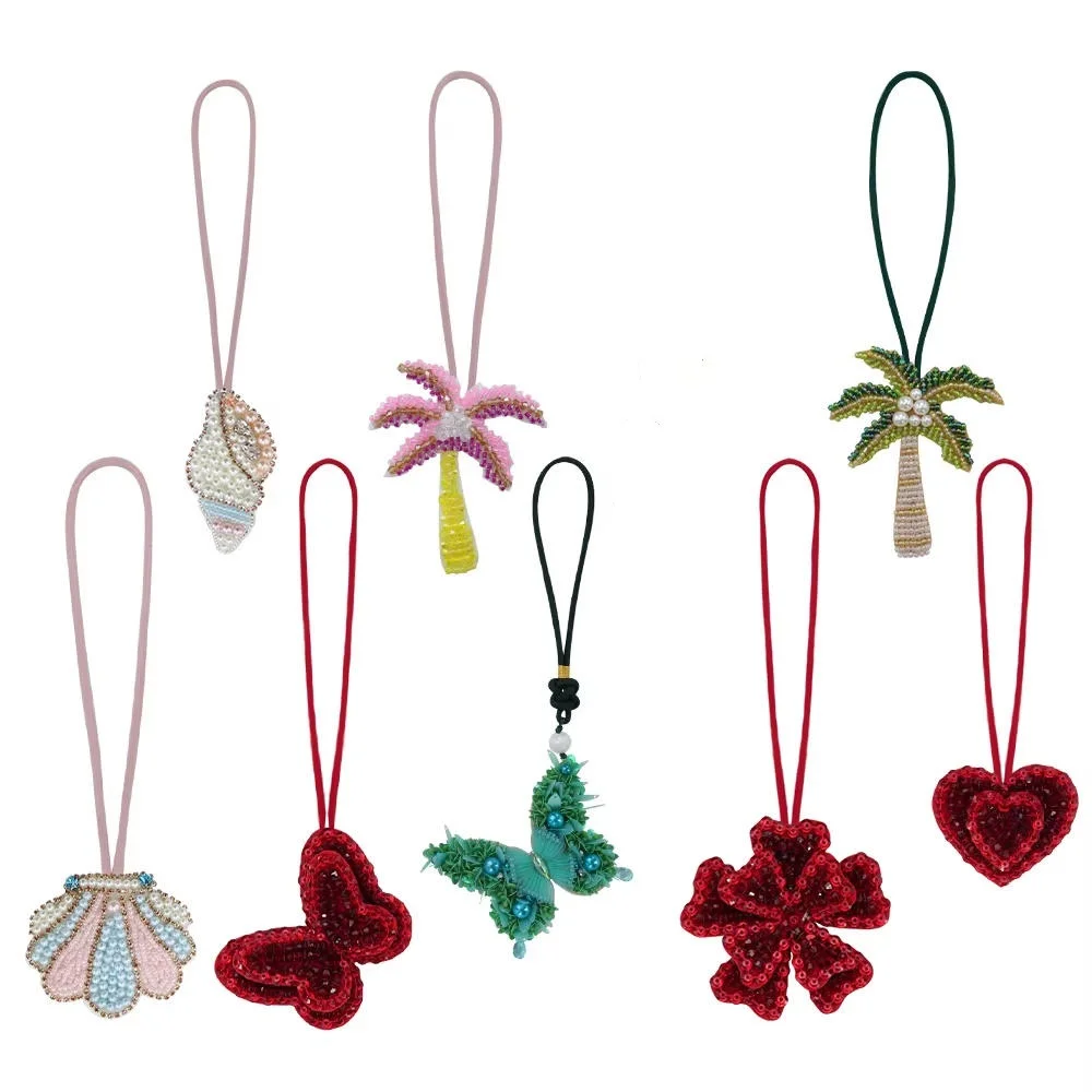 3D Rhinestone Beaded Flowers Coconut Trees Keychains Hanging Rope Stickers DIY Bag Lanyard Clothing Accessories Applique Patch - view 6