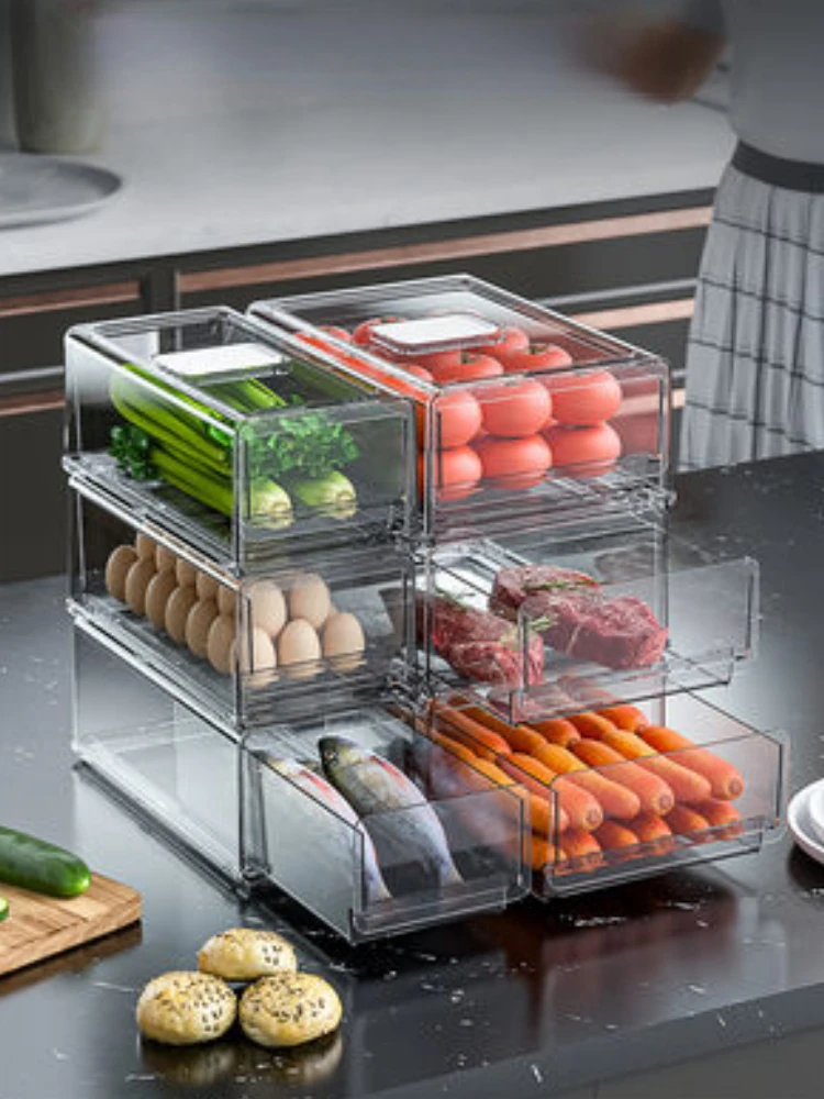 

Drawer Refrigerator Storage Box Fruit Vegatable Fresh-keeping Storage Bin Kitchen Pantry Cabinet Box Stackable Fridge Organizer