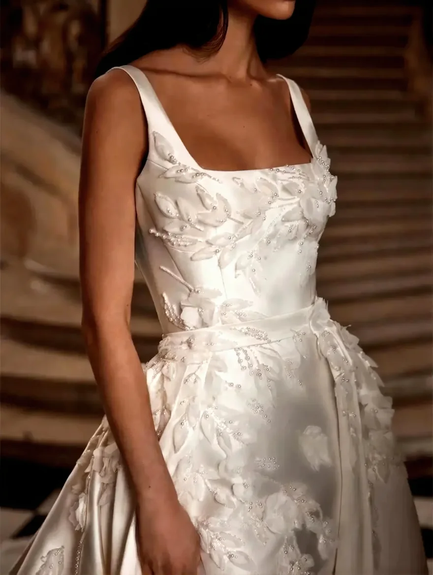 OLOEY 絶妙なアイボリーのウェディングドレス 取り外し可能なトレーン 2025 ノースリーブ ブライダルガウン マーメイド ブライドドレス カスタマイズされた Vestido De Noiv